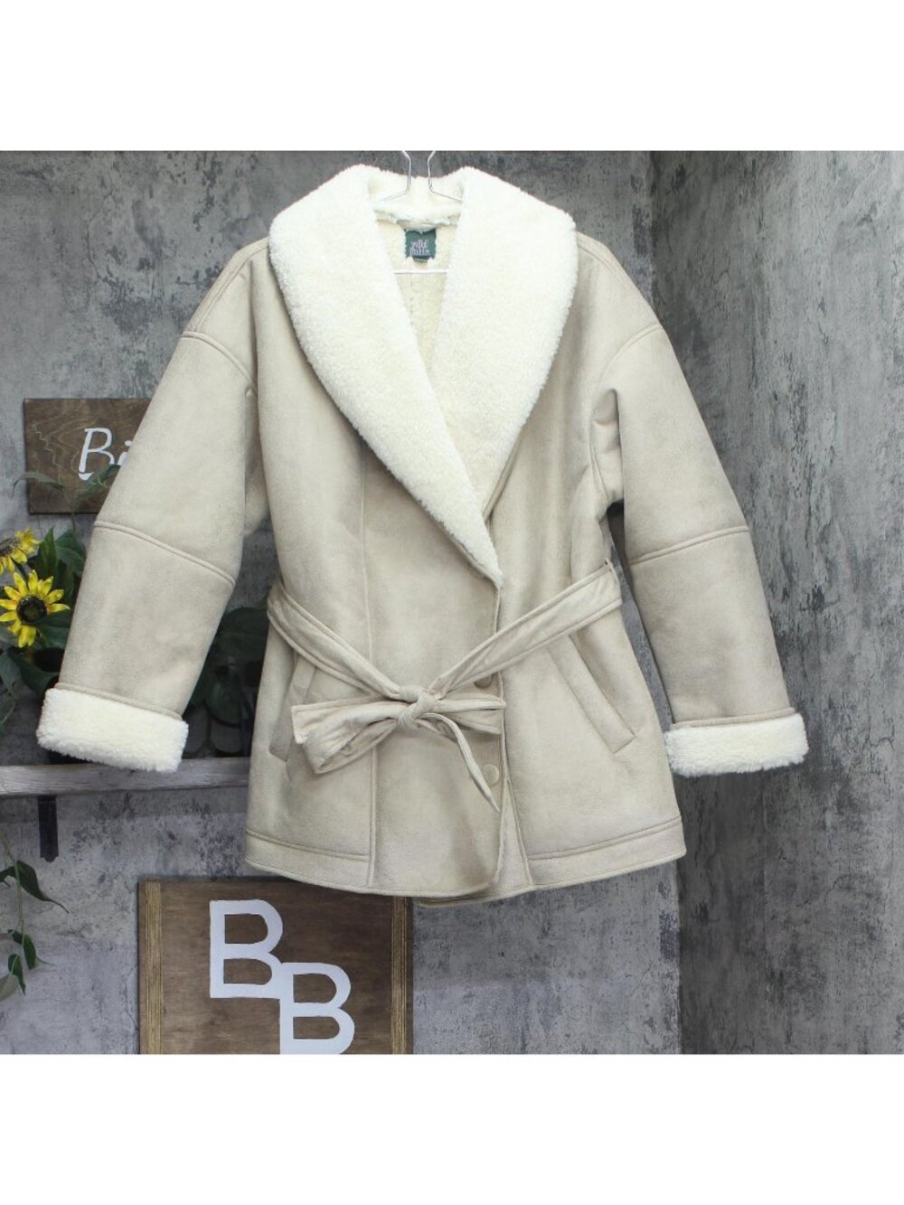 NEW Wild Fable Faux Suede Shawl Collar Shearling Coat 94658646 Tan Brown S